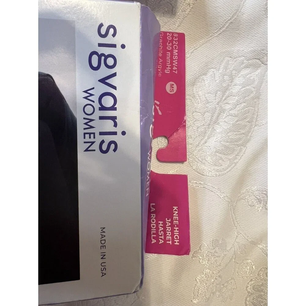 Sigvaris 20-30 MMHG Compression Knee High 832C Microfiber Womens Graphite Argyle